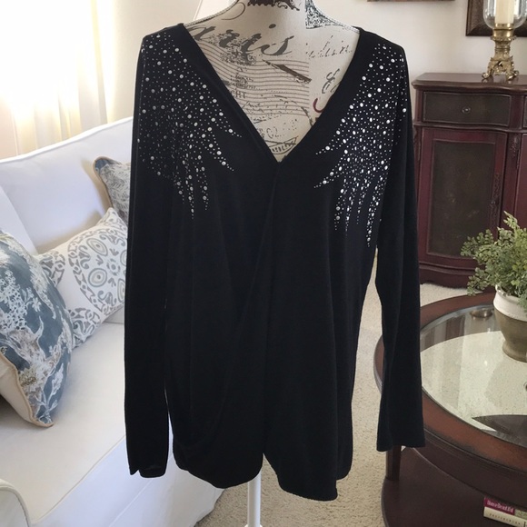 Rock & Republic Tops - Black knit top with bling